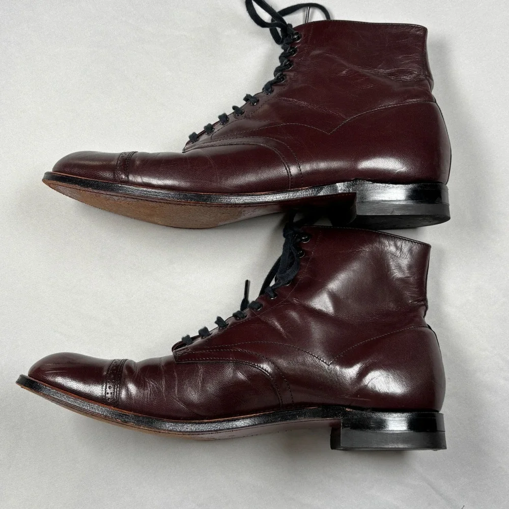 Stacy Adams Madison Boots Mens 12D Burgundy Leather Cap Toe Dress Heritage VTG